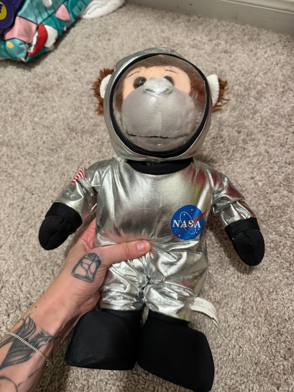 Silver Astronaut Monkey Plush Toy - Silver/Black
